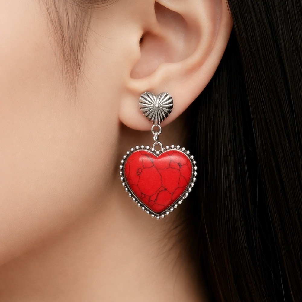 Red Stone heart shaped earrings
